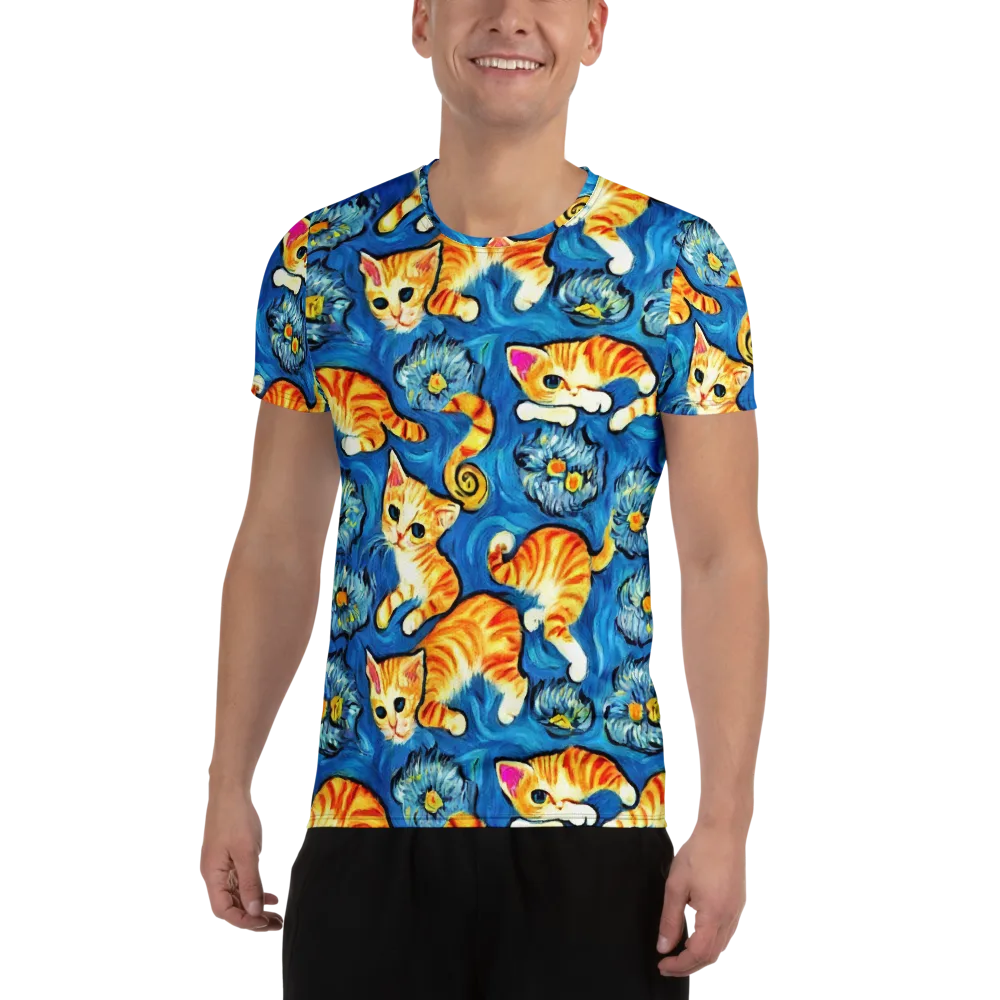 Indigo Marmalade Cats on Men's Athletic T-Shirt — Front