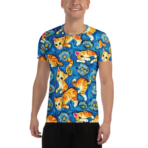 Indigo Marmalade Cats on a Men's Athletic T-Shirt