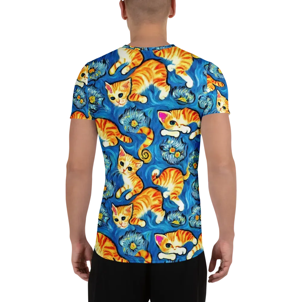 Indigo Marmalade Cats on Men's Athletic T-Shirt — Back