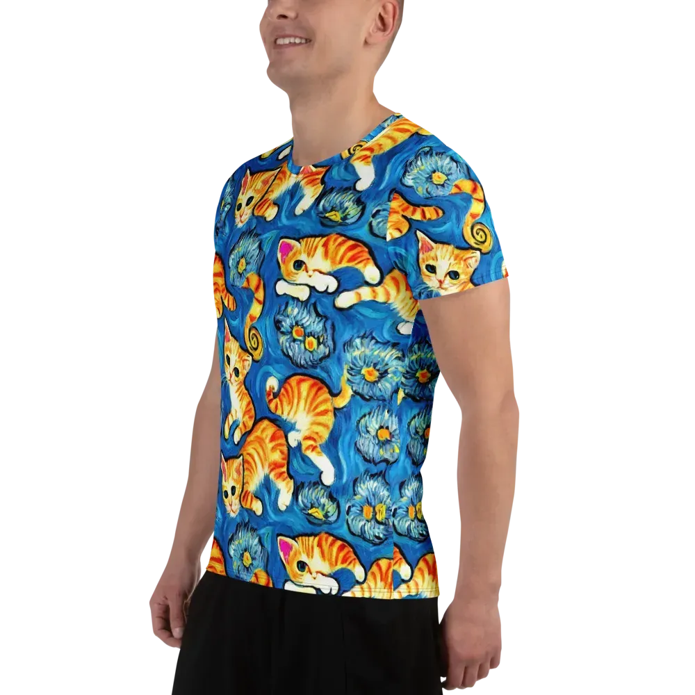 Indigo Marmalade Cats on Men's Athletic T-Shirt — Left