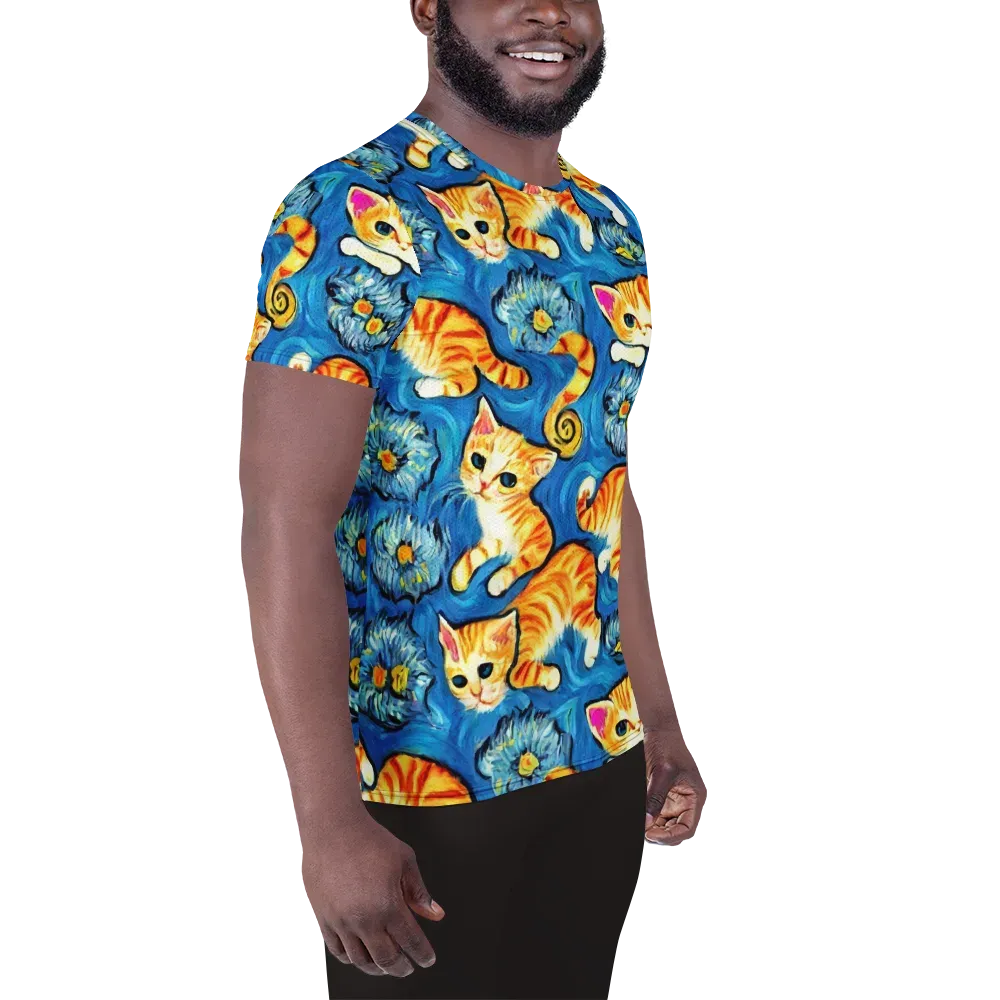 Indigo Marmalade Cats on Men's Athletic T-Shirt — Right