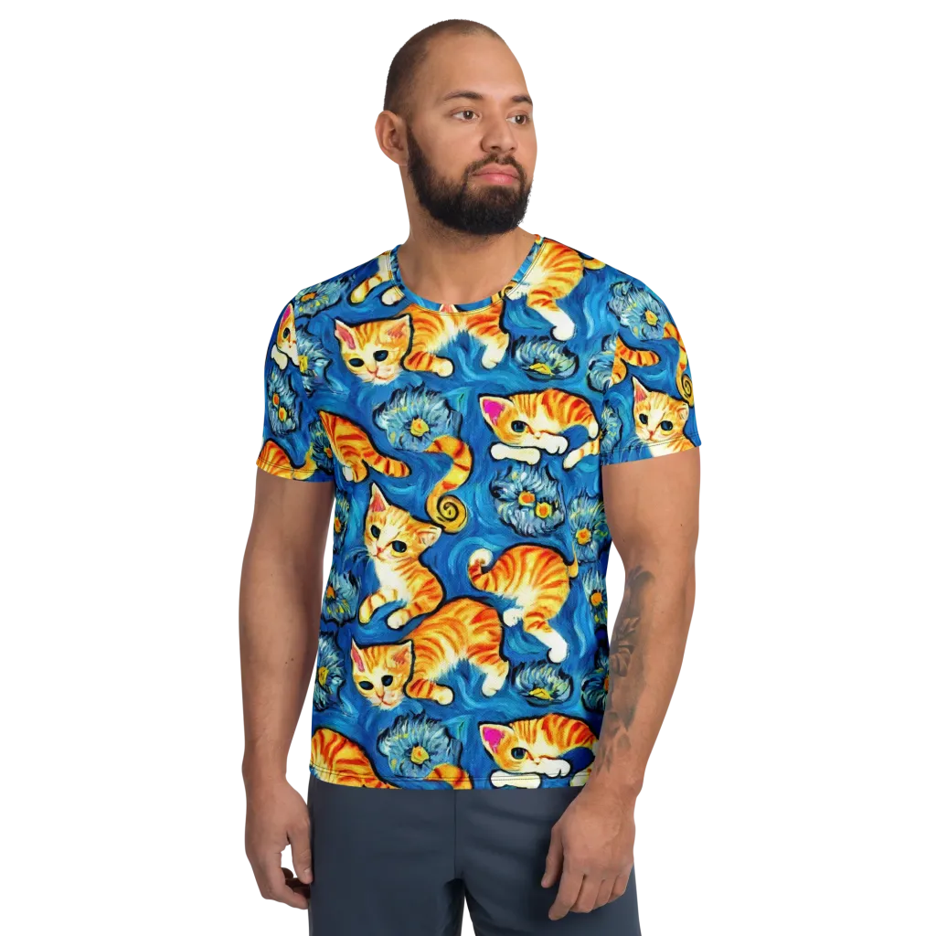 Indigo Marmalade Cats on Men's Athletic T-Shirt — Front