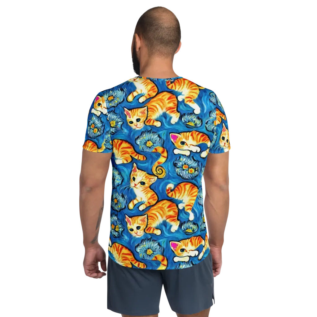 Indigo Marmalade Cats on Men's Athletic T-Shirt — Back