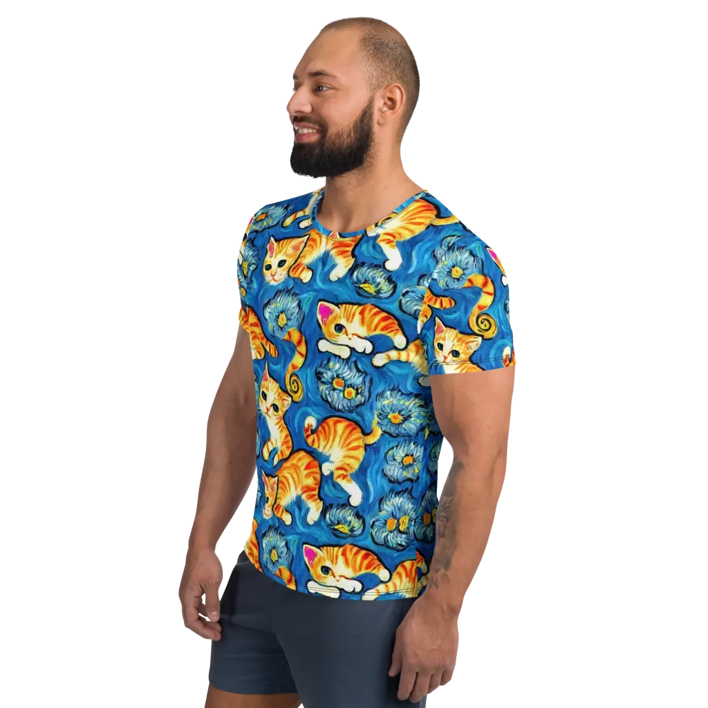 Indigo Marmalade Cats on Men's Athletic T-Shirt — Left