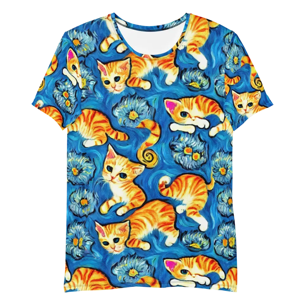 Indigo Marmalade Cats on Men's Athletic T-Shirt — Front