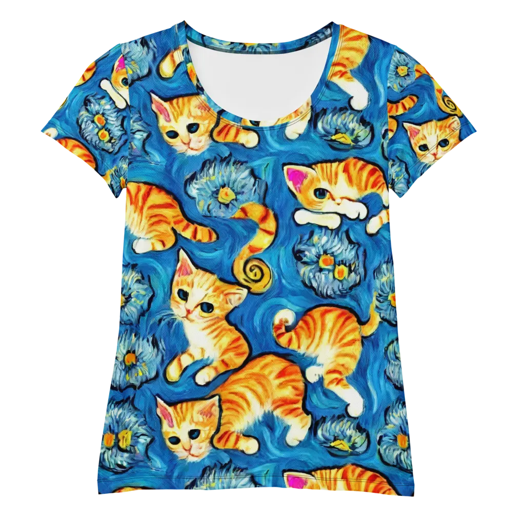 Indigo Marmalade Cats on Women's Athletic T-Shirt — Front