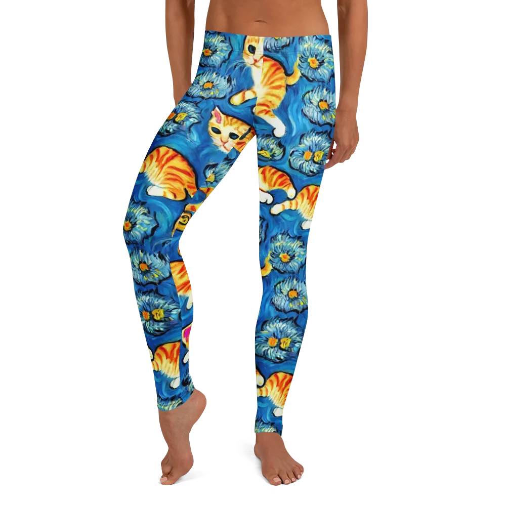 Indigo Marmalade Cats on Leggings — Front