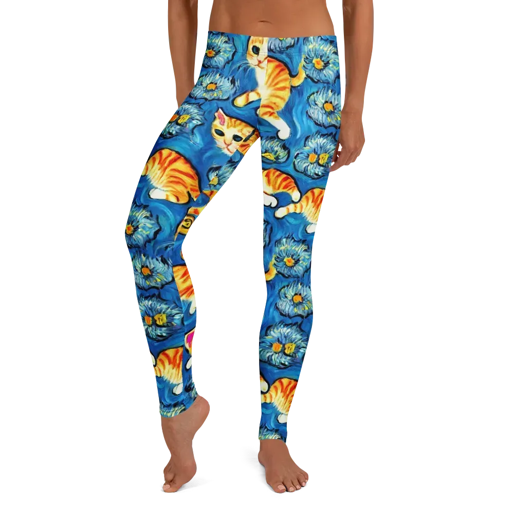 Indigo Marmalade Cats on Leggings — Front