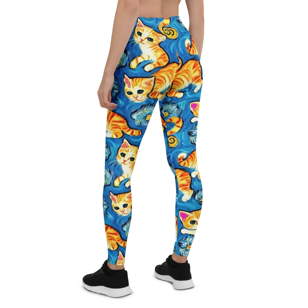 Indigo Marmalade Cats on Leggings — Back
