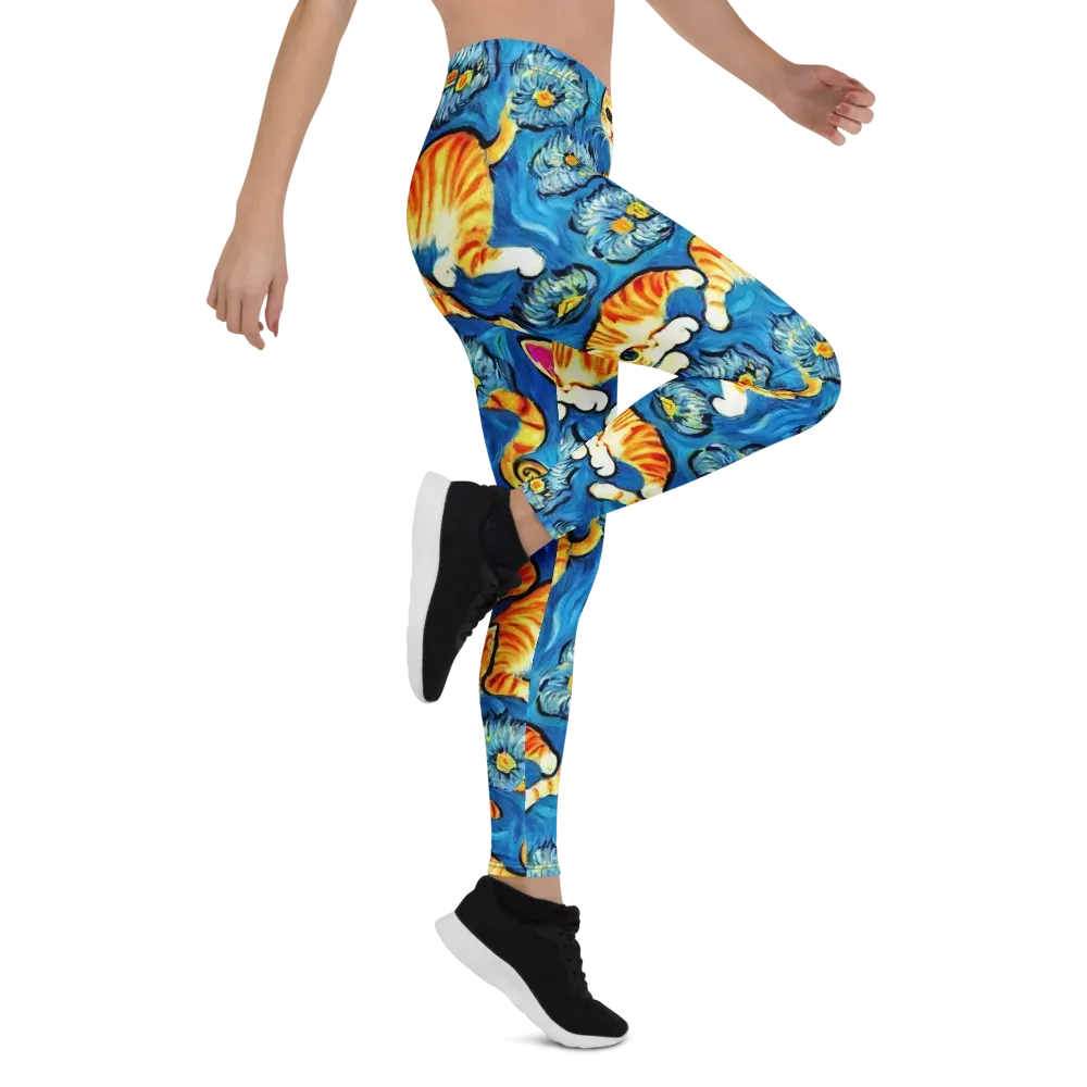Indigo Marmalade Cats on Leggings — Right