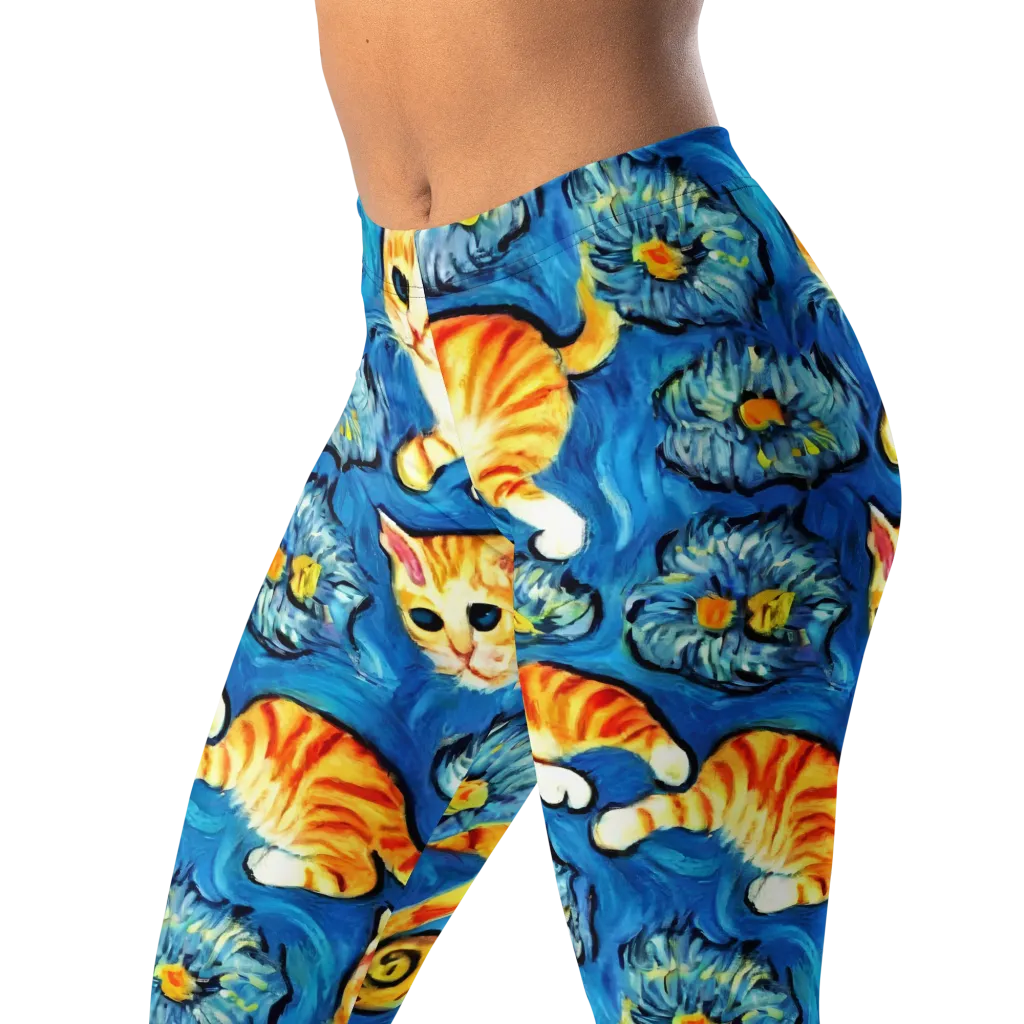 Indigo Marmalade Cats on Leggings — Left Front