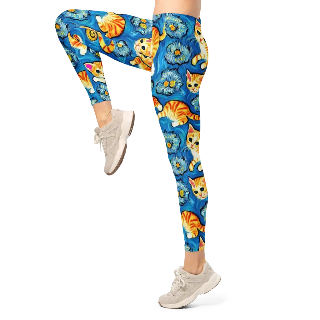 Indigo Marmalade Cats on Leggings — Left