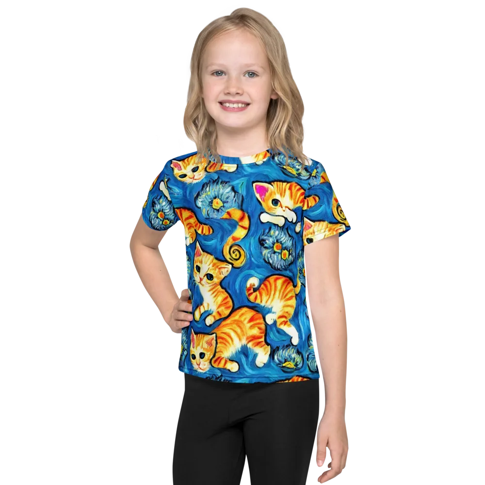 Indigo Marmalade Cats on Kids Crew Neck T-Shirt — Front