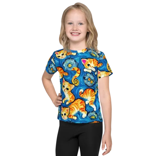 Indigo Marmalade Cats on a Kids Crew Neck T-Shirt
