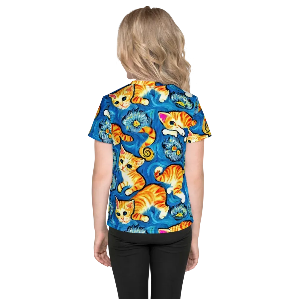Indigo Marmalade Cats on Kids Crew Neck T-Shirt — Back