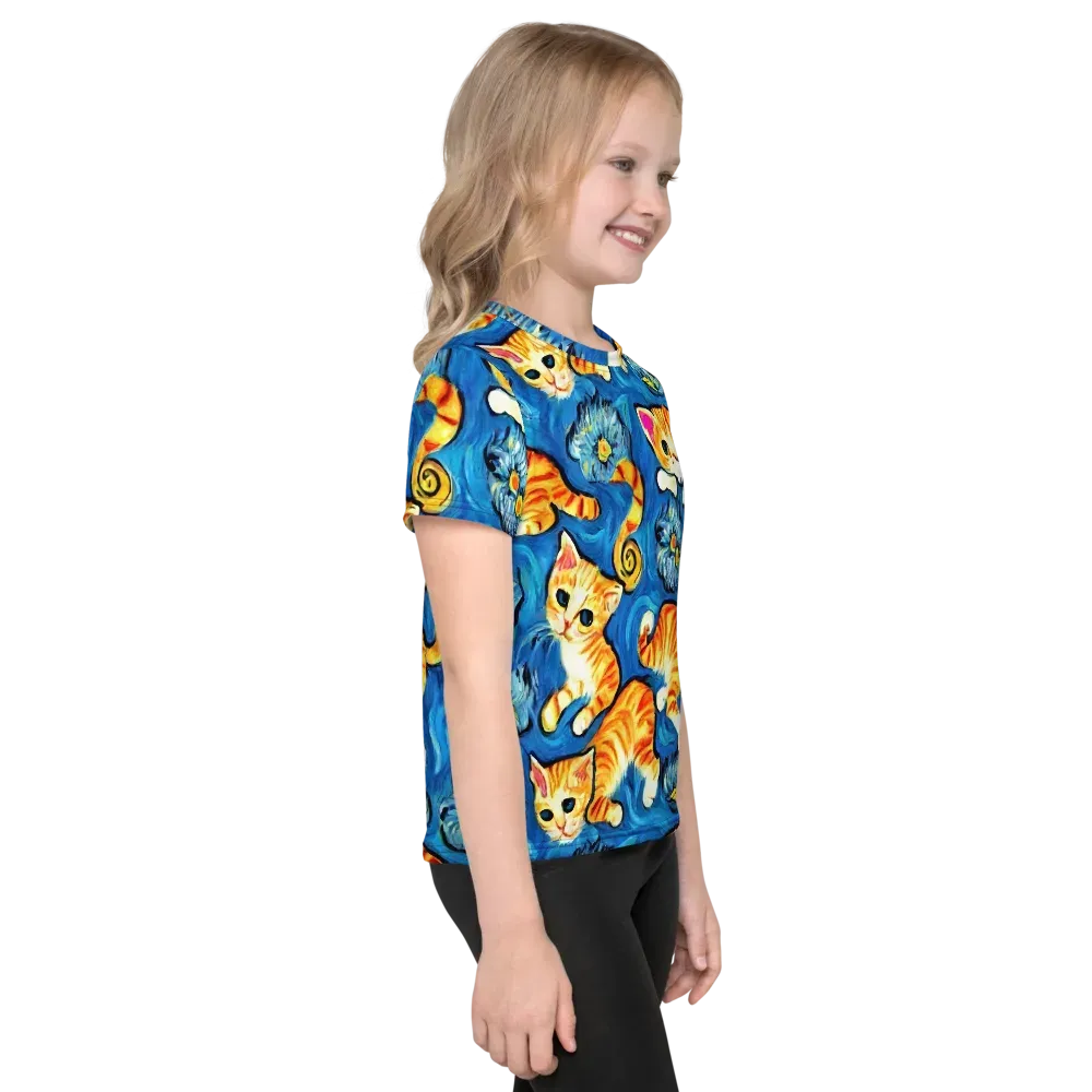 Indigo Marmalade Cats on Kids Crew Neck T-Shirt — Right