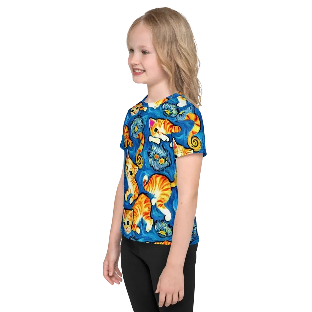 Indigo Marmalade Cats on Kids Crew Neck T-Shirt — Left
