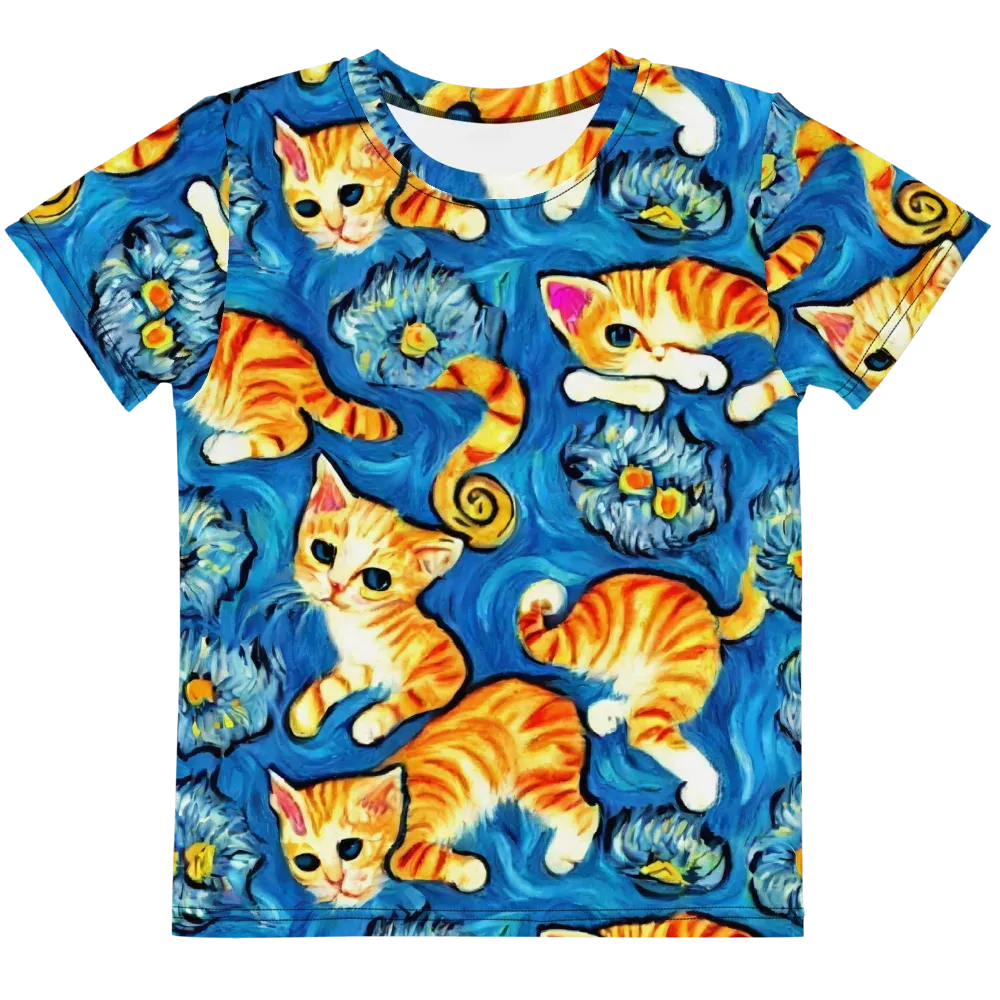 Indigo Marmalade Cats on Kids Crew Neck T-Shirt — Front