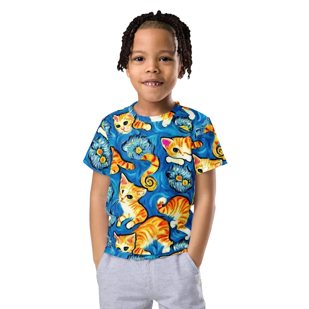 Indigo Marmalade Cats on Kids Crew Neck T-Shirt — Front