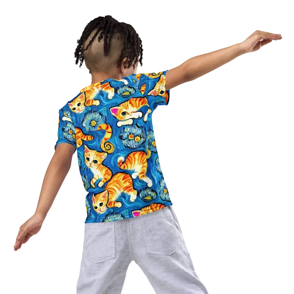 Indigo Marmalade Cats on Kids Crew Neck T-Shirt — Back