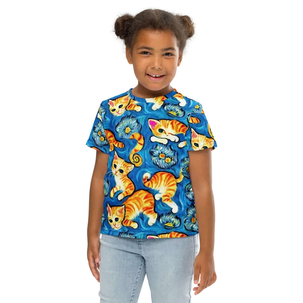 Indigo Marmalade Cats on Kids Crew Neck T-Shirt — Front