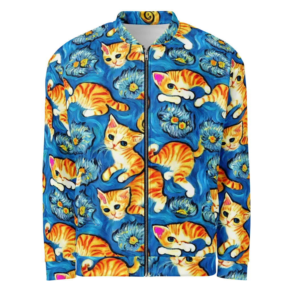 Indigo Marmalade Cats on Bomber Jacket — Front
