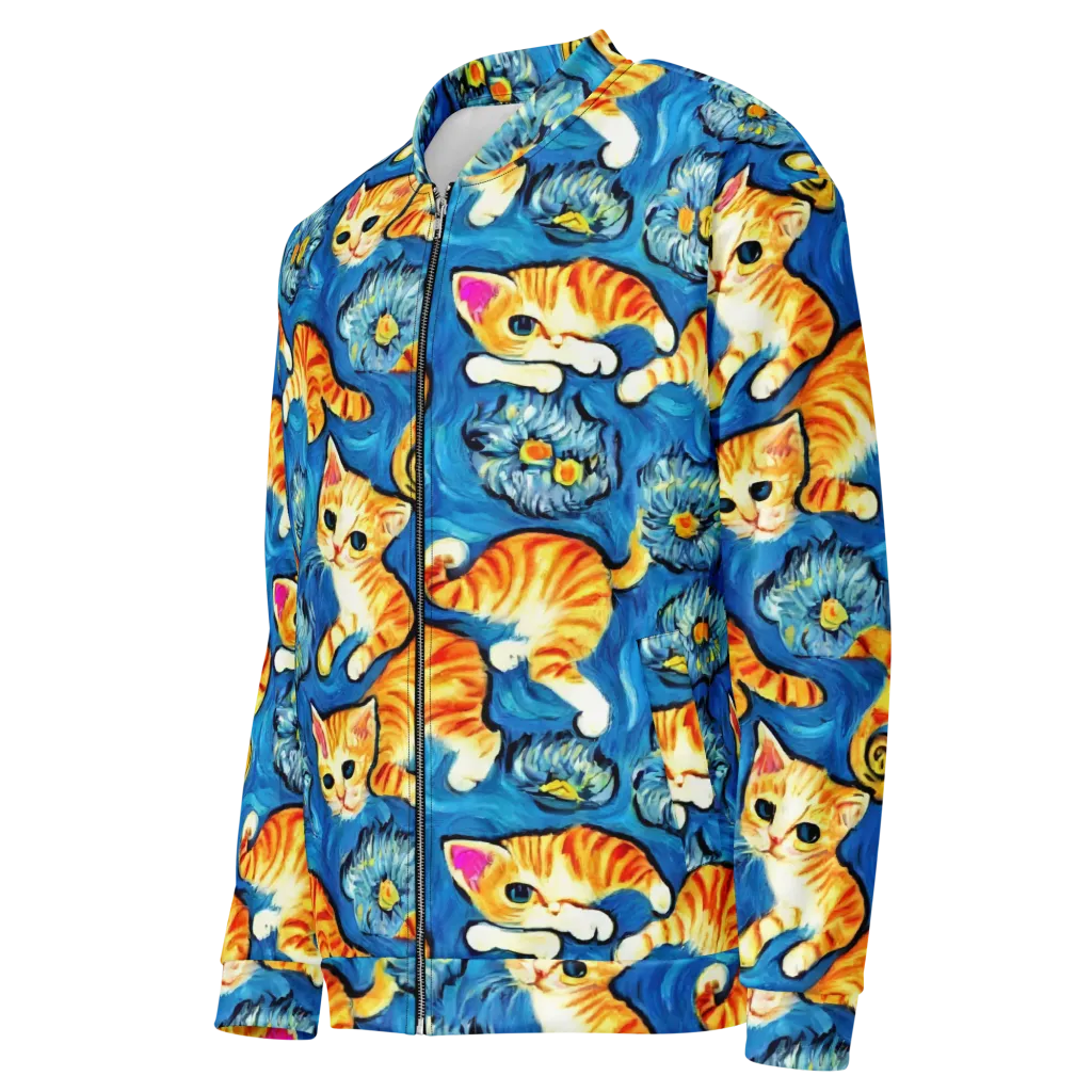 Indigo Marmalade Cats on Bomber Jacket — Left Front