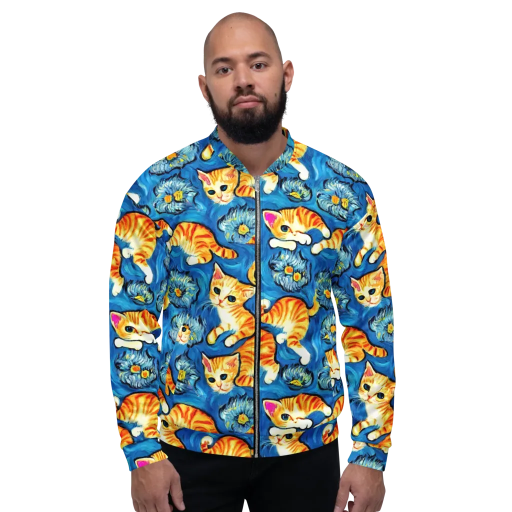 Indigo Marmalade Cats on Bomber Jacket — Front