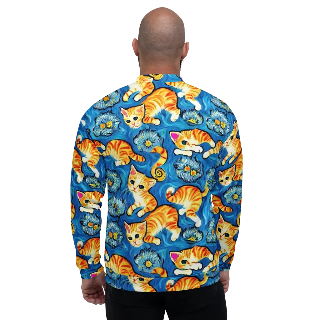 Indigo Marmalade Cats on Bomber Jacket — Back