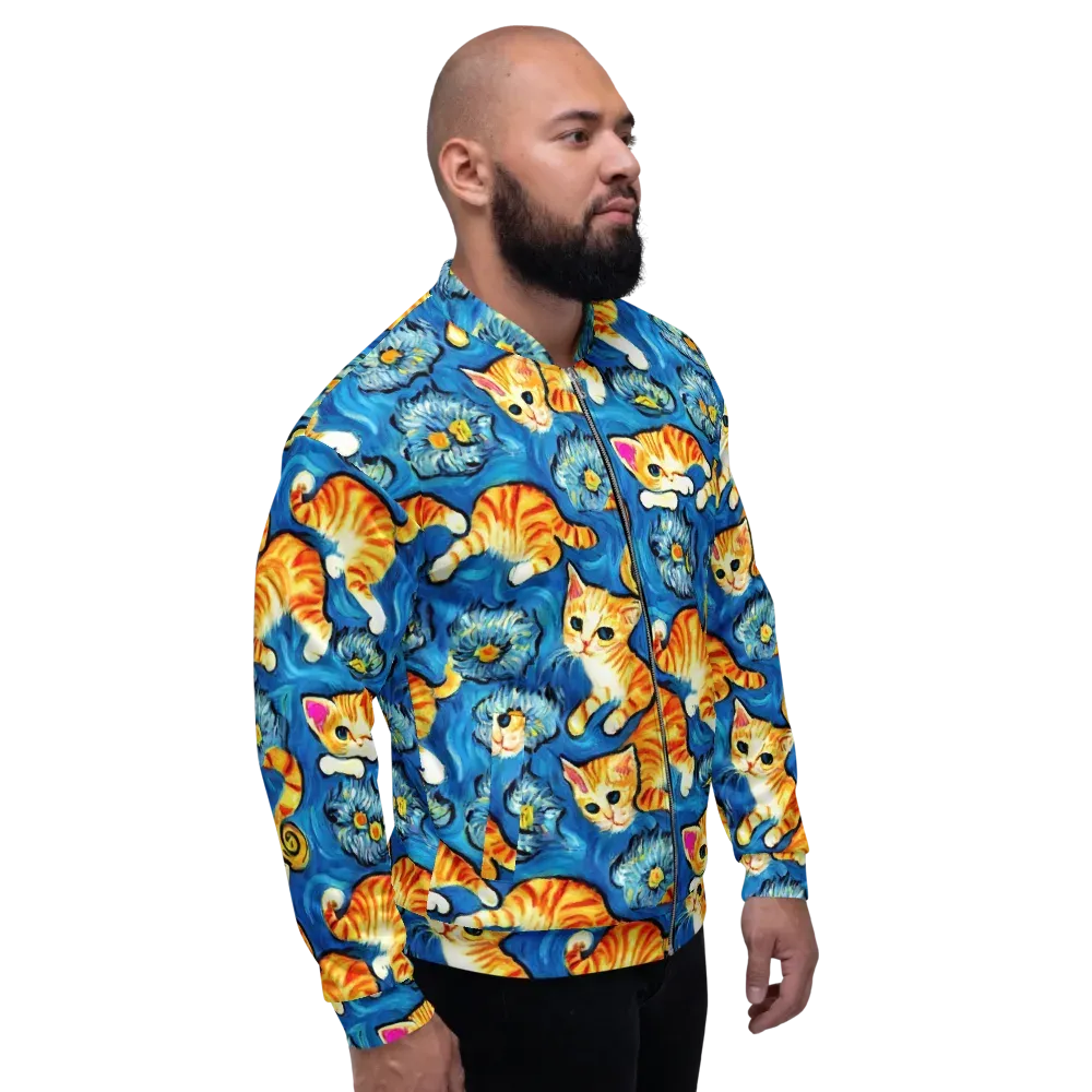 Indigo Marmalade Cats on Bomber Jacket — Right