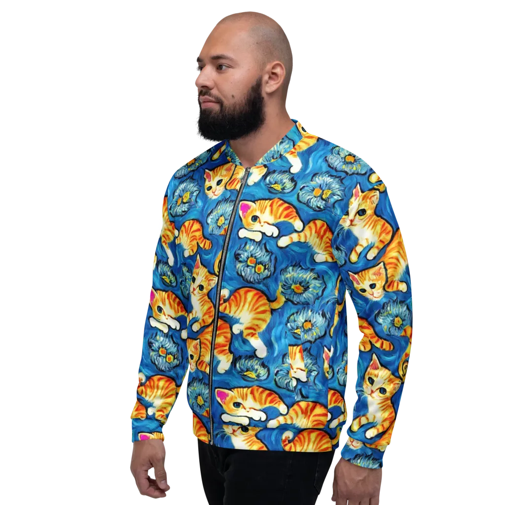 Indigo Marmalade Cats on Bomber Jacket — Left