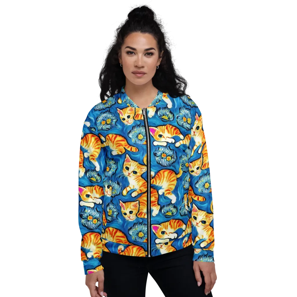 Indigo Marmalade Cats on Bomber Jacket — Front