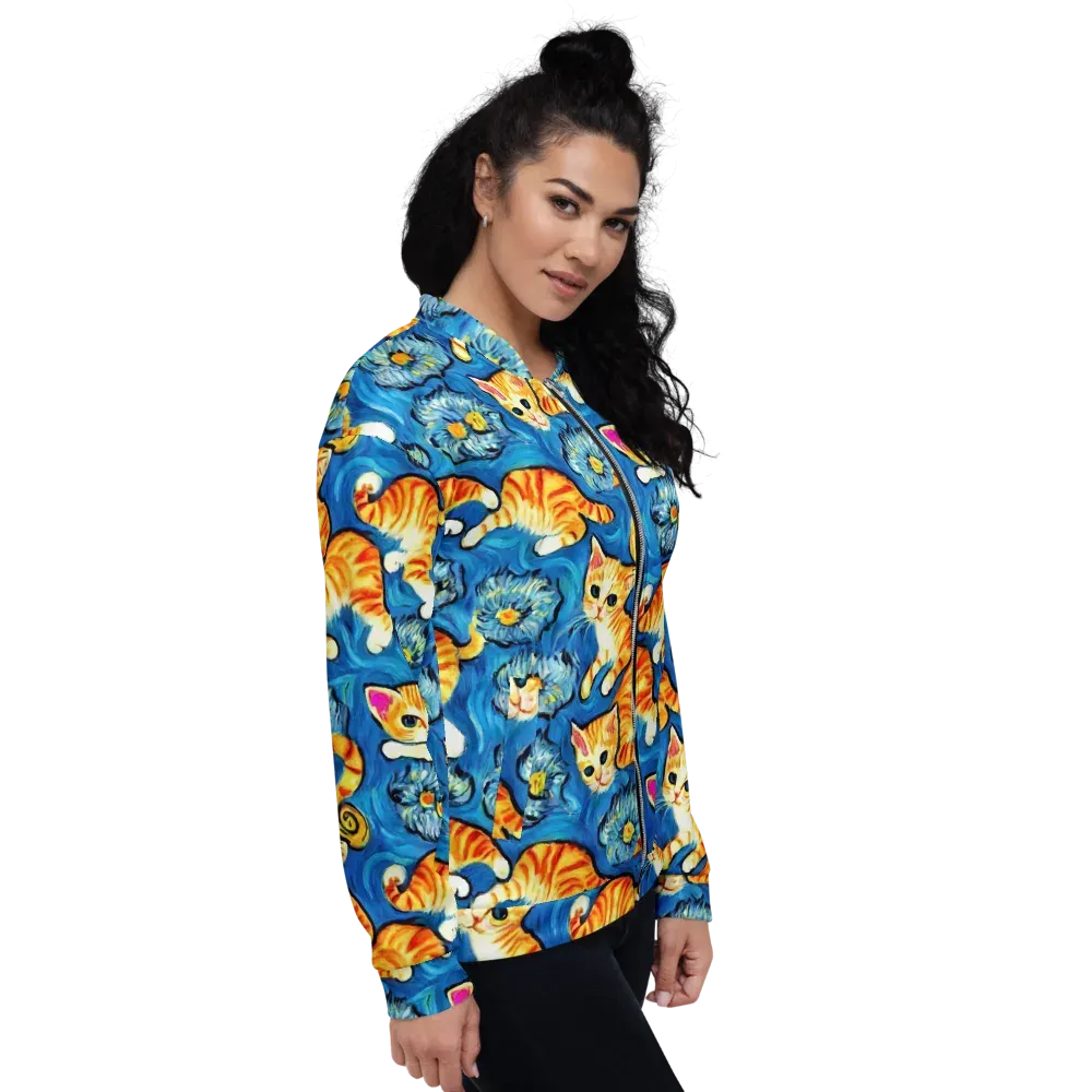 Indigo Marmalade Cats on Bomber Jacket — Right