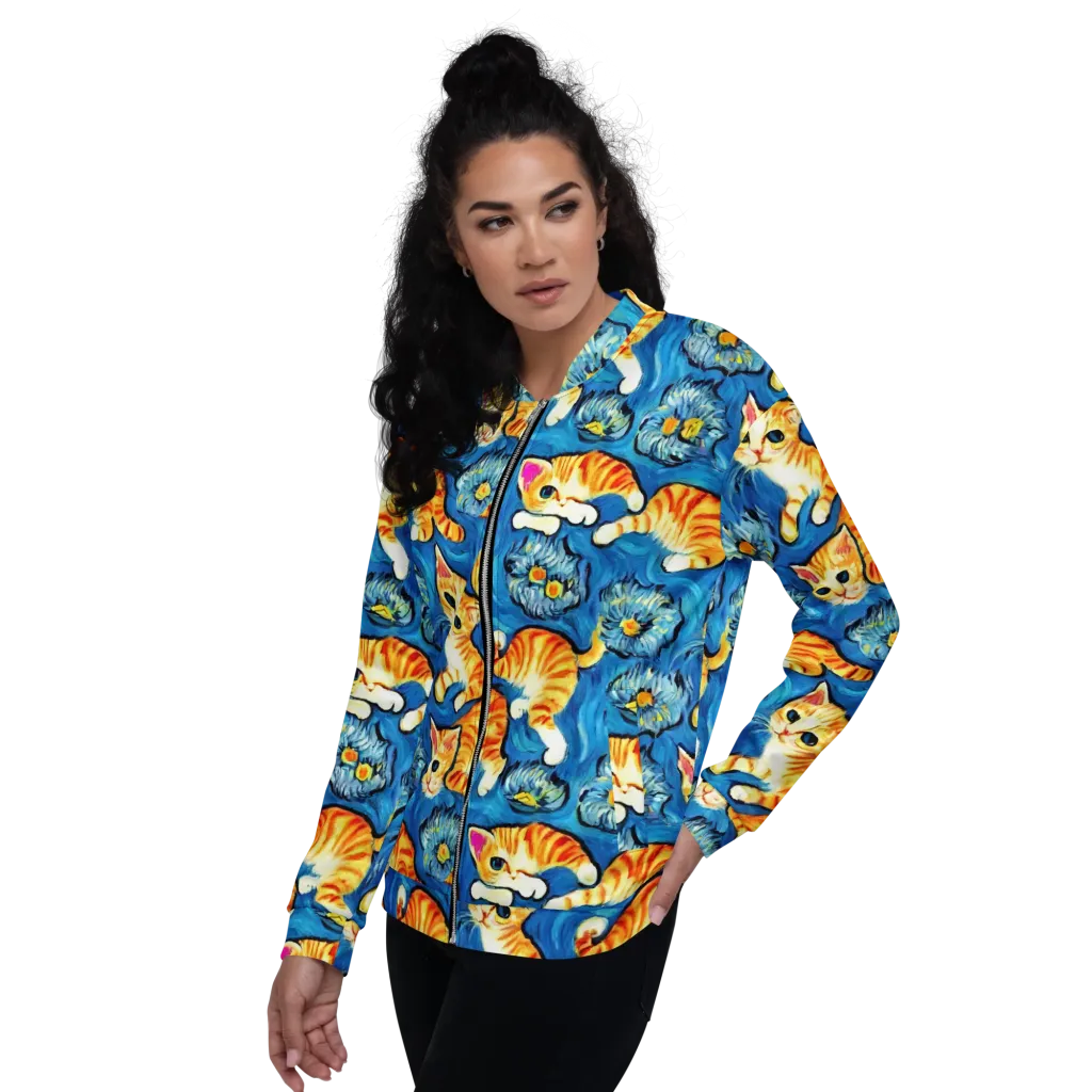 Indigo Marmalade Cats on Bomber Jacket — Left