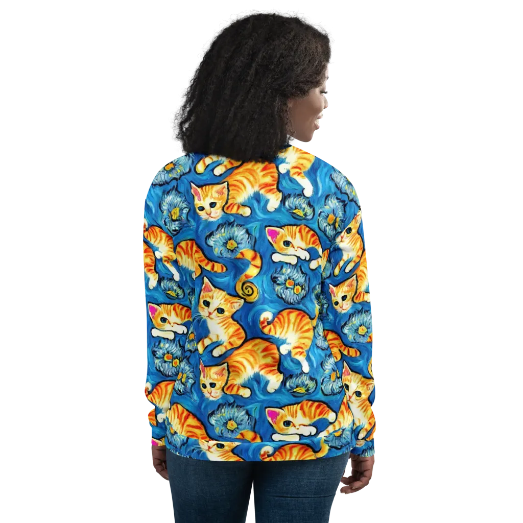 Indigo Marmalade Cats on Bomber Jacket — Back