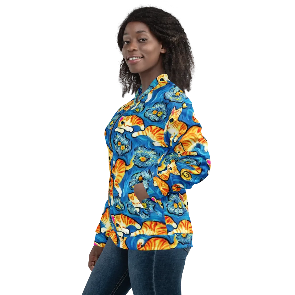 Indigo Marmalade Cats on Bomber Jacket — Left