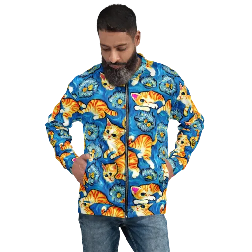 Indigo Marmalade Cats on a Bomber Jacket