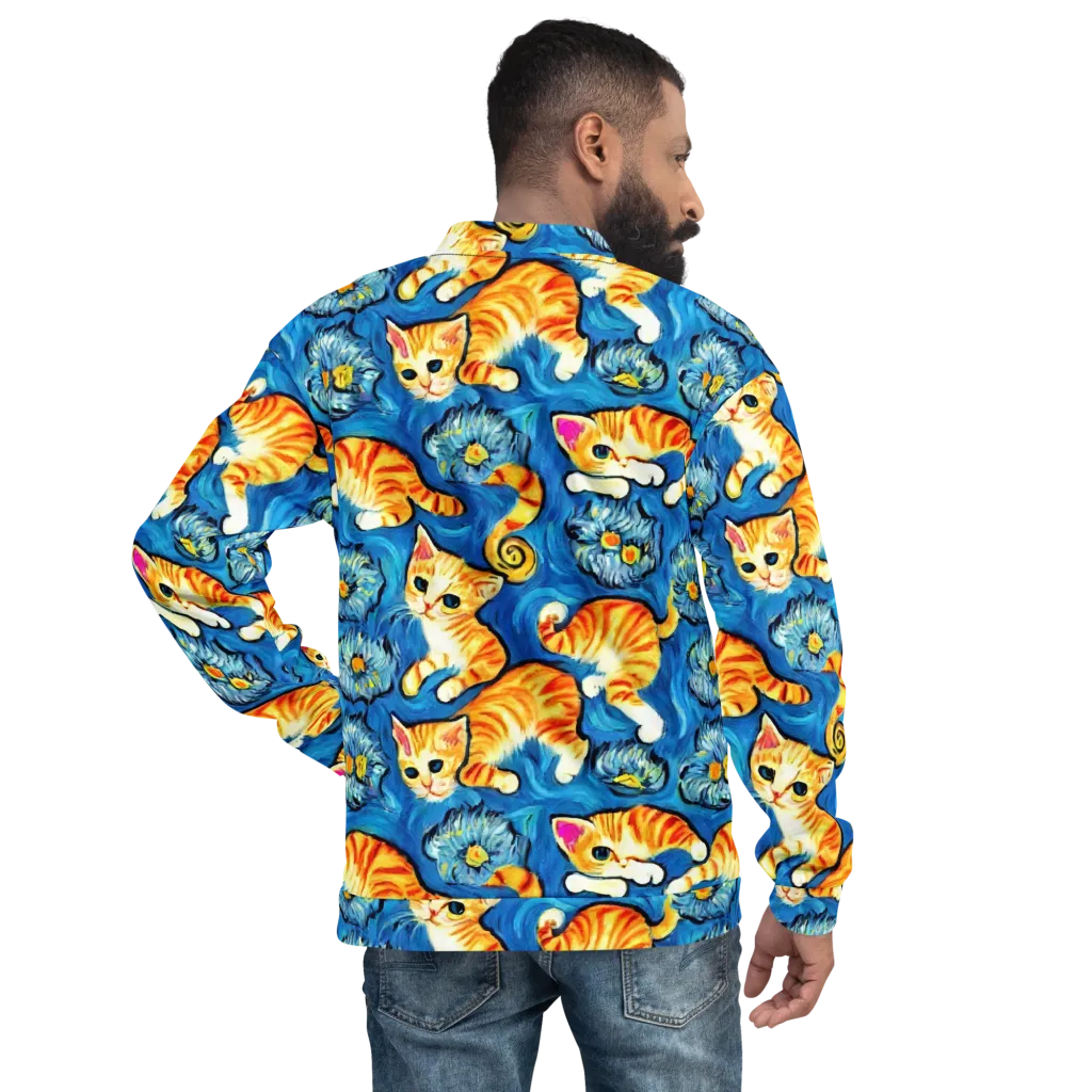 Indigo Marmalade Cats on Bomber Jacket — Back