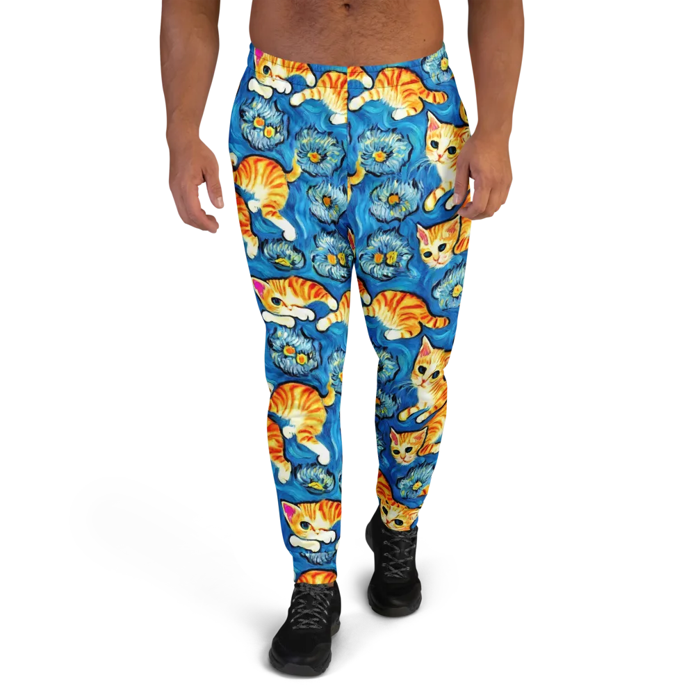 Indigo Marmalade Cats on Men's Joggers — Front