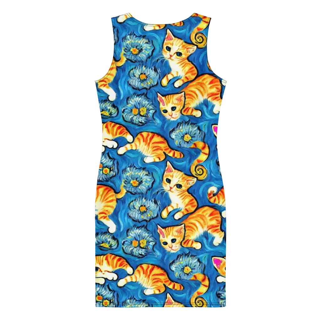 Indigo Marmalade Cats on Bodycon Dress — Back