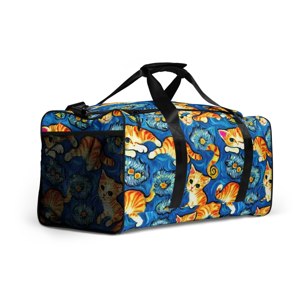 Indigo Marmalade Cats on Duffle Bag — Right Front