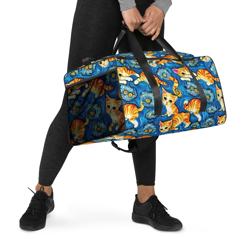 Indigo Marmalade Cats on Duffle Bag — Right Front