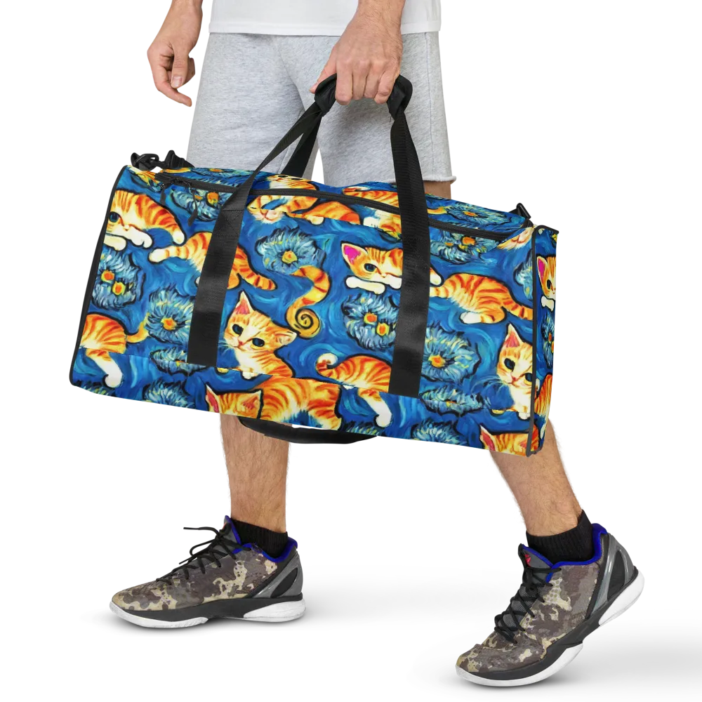 Indigo Marmalade Cats on Duffle Bag — Front