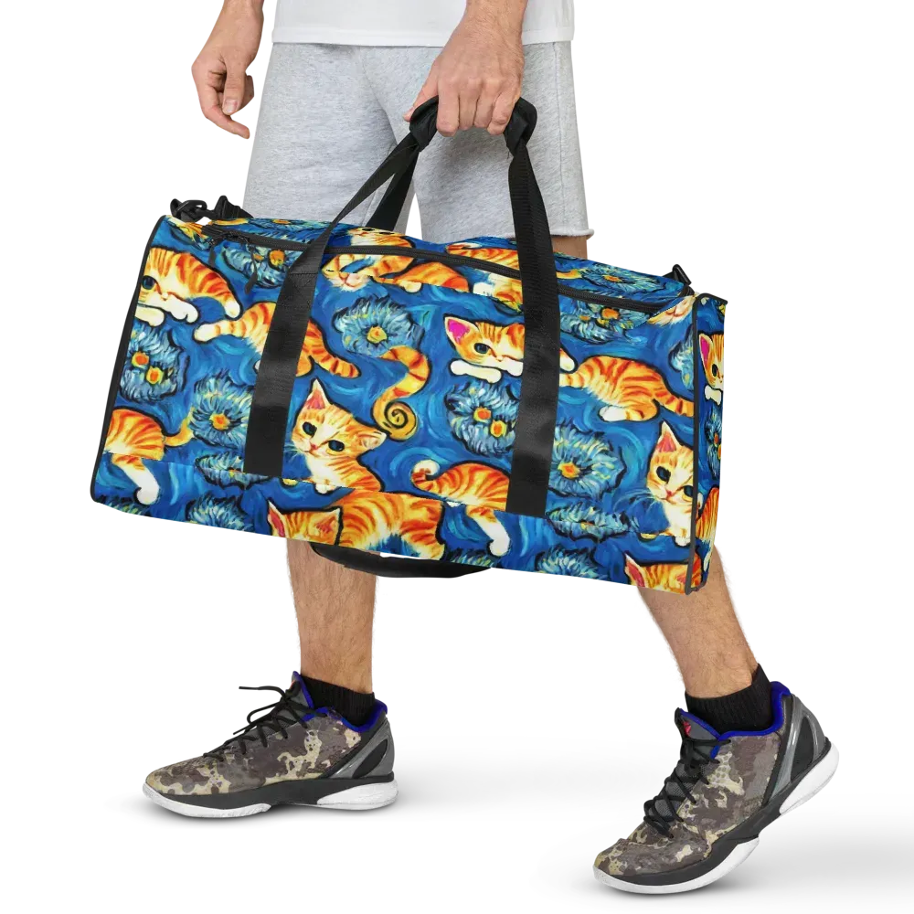 Indigo Marmalade Cats on Duffle Bag — Front