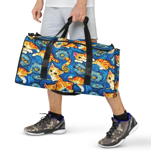 Indigo Marmalade Cats on a Duffle Bag