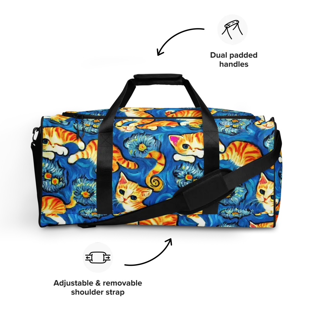Indigo Marmalade Cats on Duffle Bag — Front