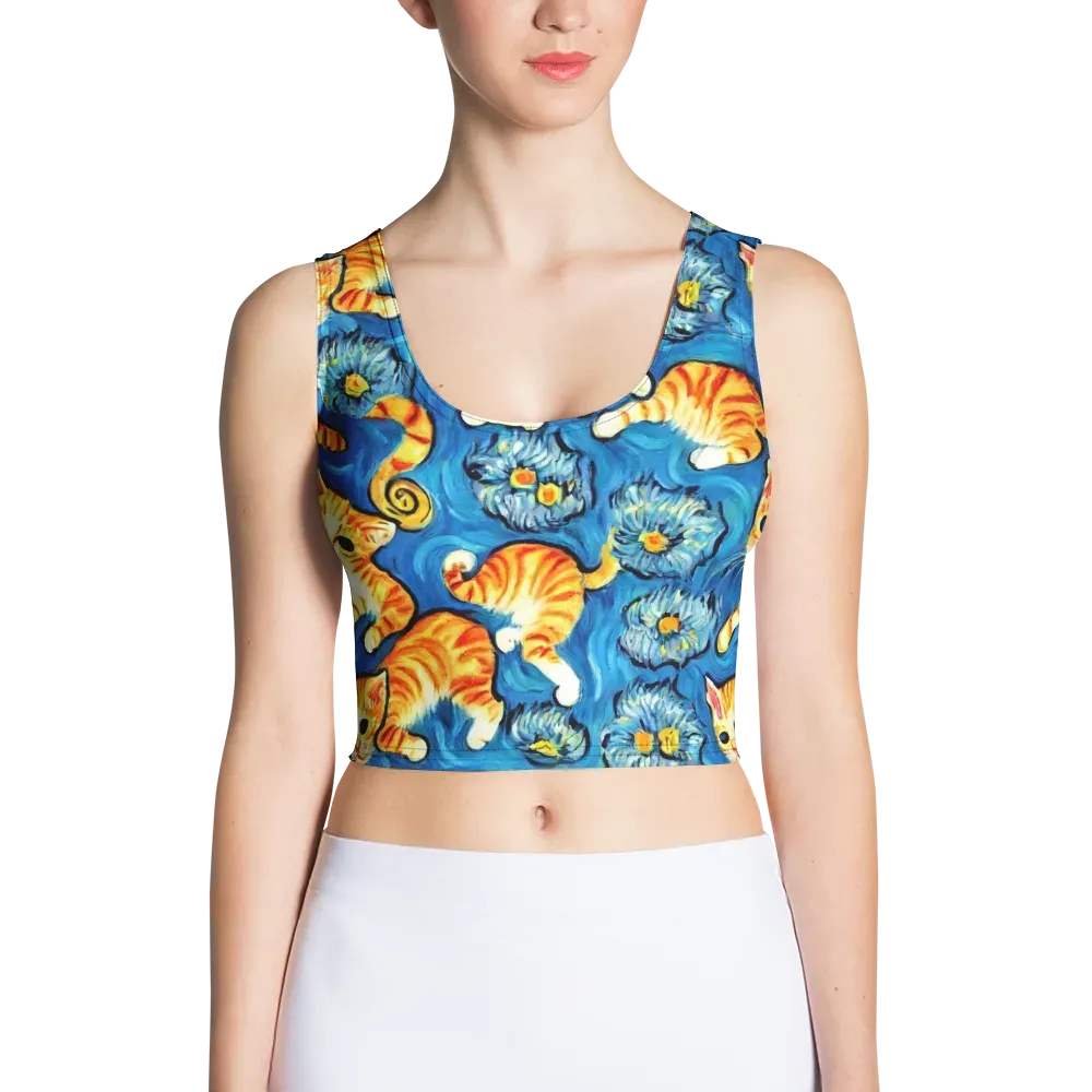 Indigo Marmalade Cats on Crop Top — Front