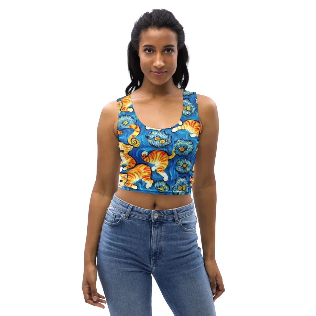 Indigo Marmalade Cats on Crop Top — Front