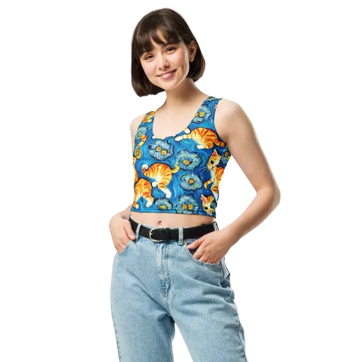 Indigo Marmalade Cats on a Crop Top