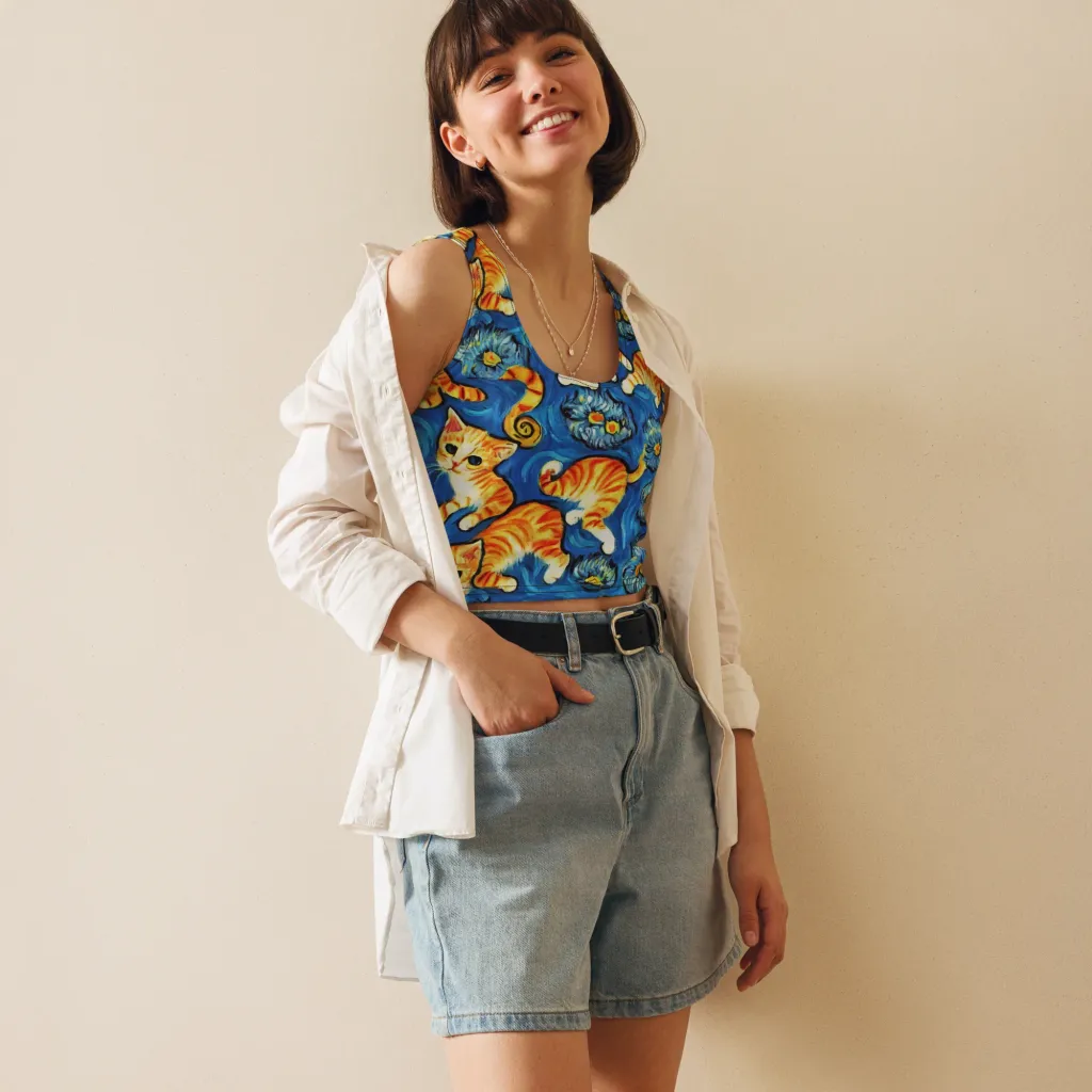 Indigo Marmalade Cats on Crop Top — Front